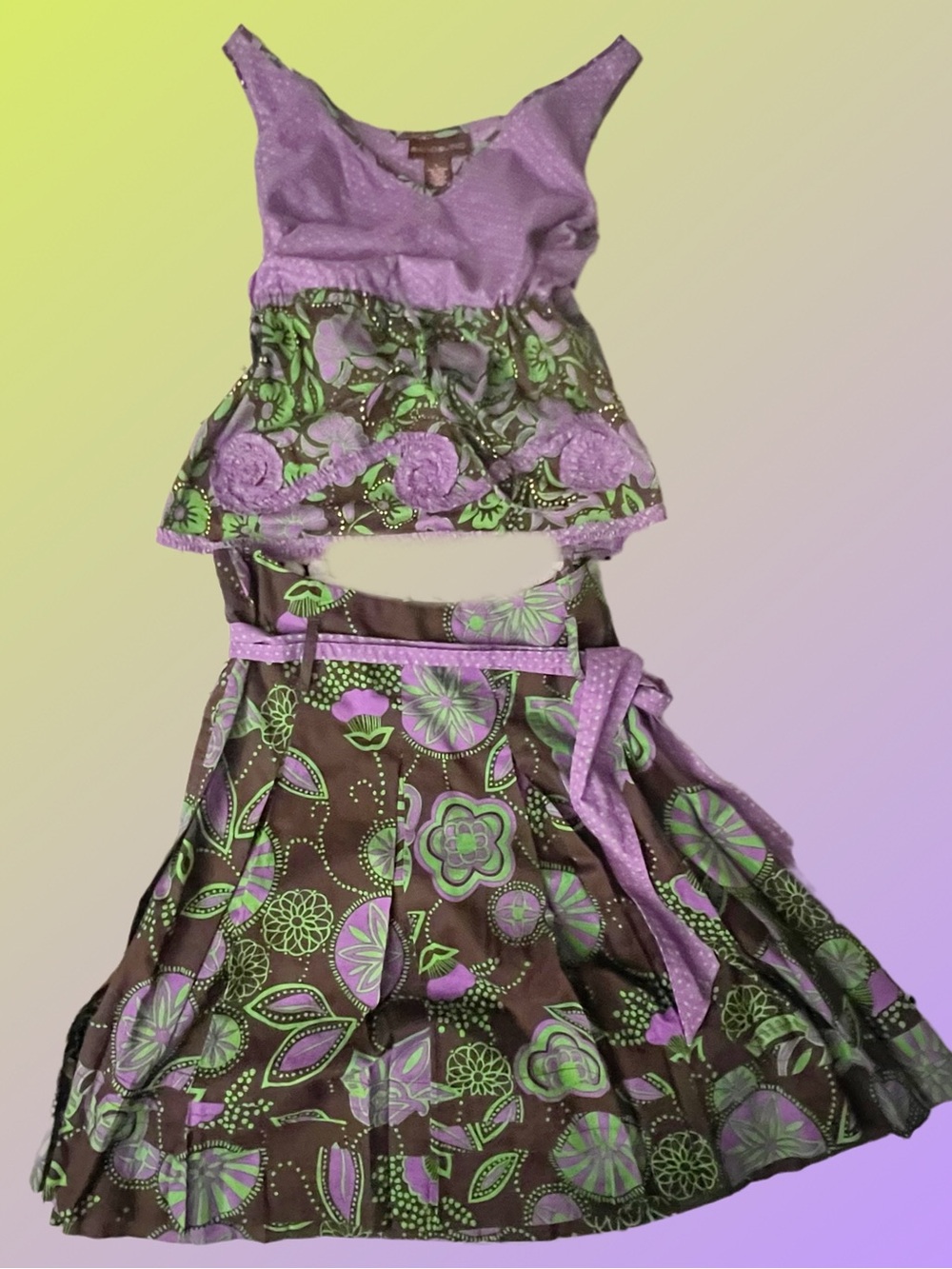 Vintage Bandolino Purple and Green Floral Skirt Set